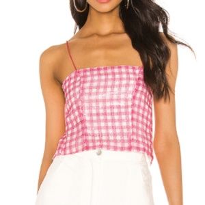 Tie Back Pink Plaid Sequin Top superdown